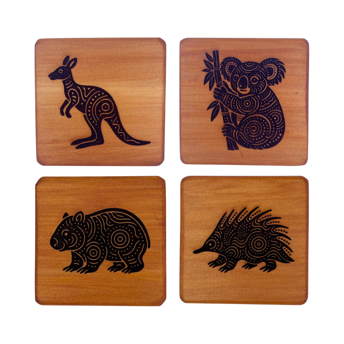 Aboriginal Art Inspired Animal Set of 4 Coasters - Bushland Animals